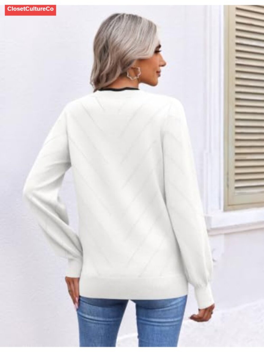 Ekouaer Women's V-Neck Lightweight Knit Pullover Sweater Long Sleeve Fall Top - Picture 2 of 6